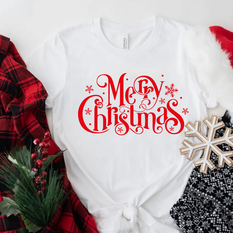 Cotton Red Printed T-shirt Christmas Top