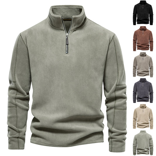 Fashion Personality Stand-collar Zippered Sweatshirt With Fleece Winter Casual Pullover Top Men's Clothing