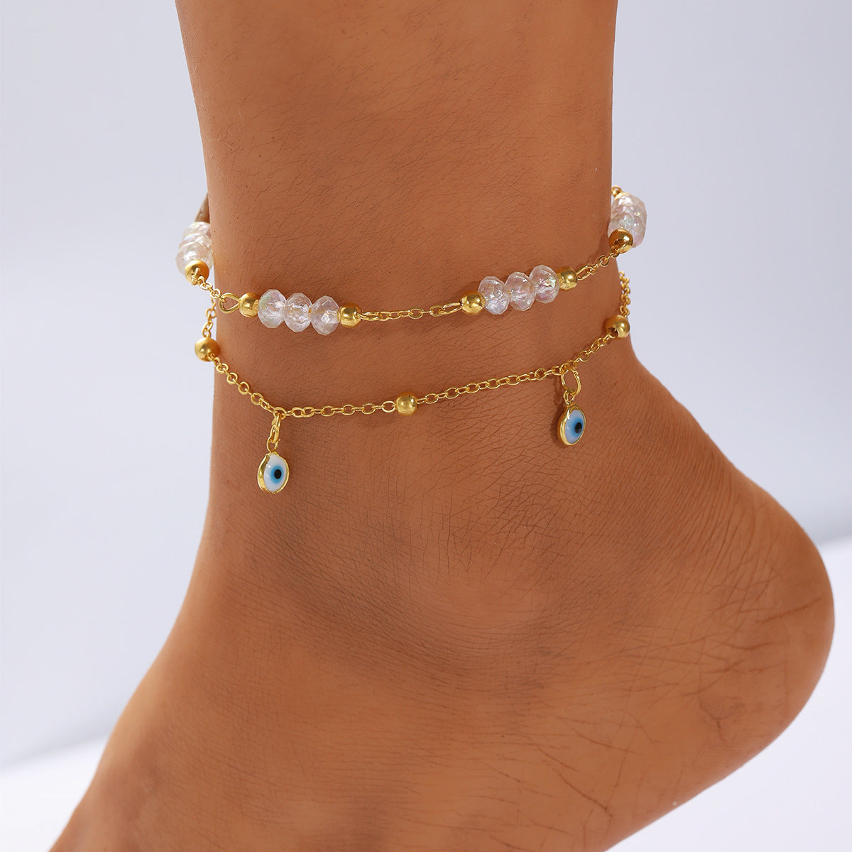 Beach Style Vacation Leisure Multi-layer Beaded Twin Anklet Women's 2-piece Set